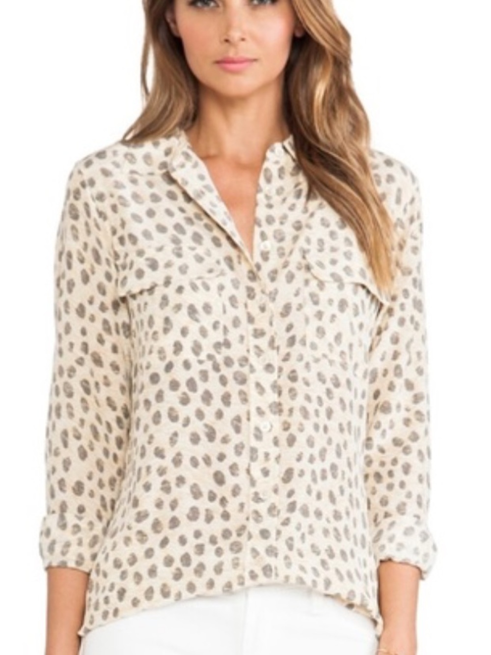 Equipment Cream Button-Down Shirt with Gray Spot Print